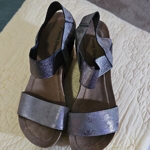 Pierre Dumas Metallic Pewter Open-Toe Platform Sandals